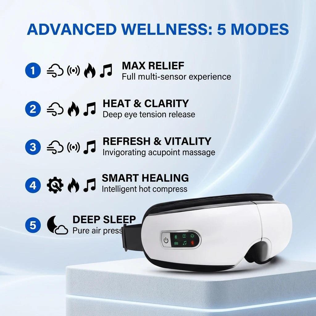 Smart Electric Eye Massager – Heat, Air Pressure & Remote Control for Eye Relief