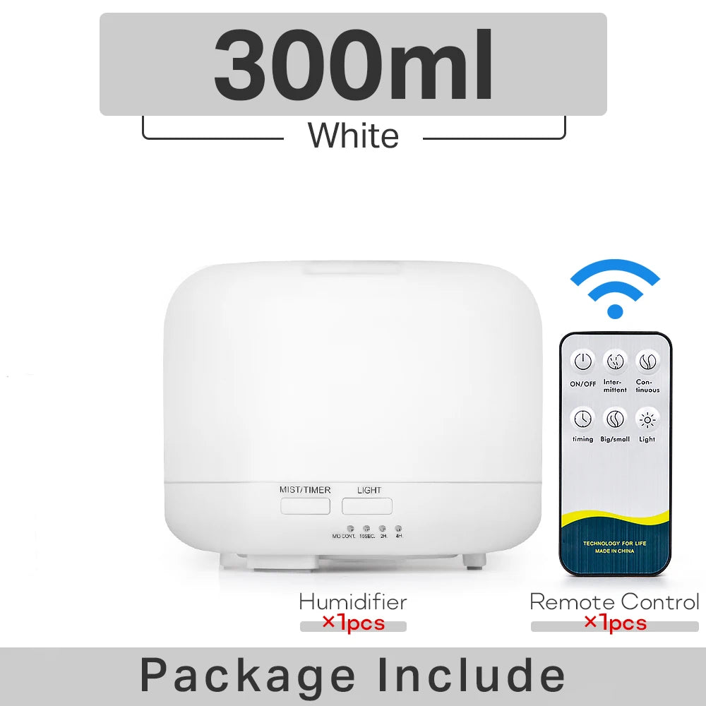 Essential Oil Diffuser & Air Humidifier – 300ml / 500ml / 1000ml with Remote Control & LED Lights