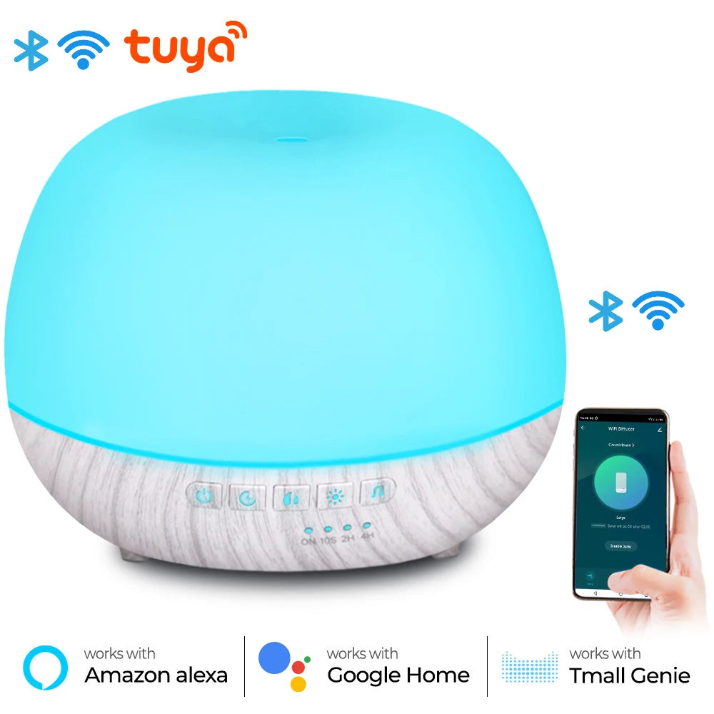 Smart WiFi 500ml Aromatherapy Diffuser – Tuya, Alexa & Google Home Compatible, 7 LED Colours