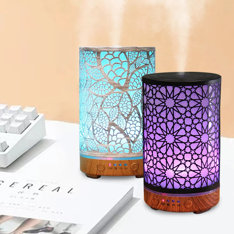 100ml Hollow Ultrasonic Essential Oil Diffuser – Timer & LED Light for Home Aromatherapy