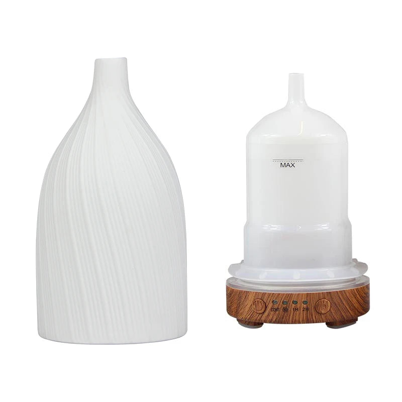Ceramic Ultrasonic Aroma Diffuser – Timer, LED Lights & Desktop Essential Oil Humidifier