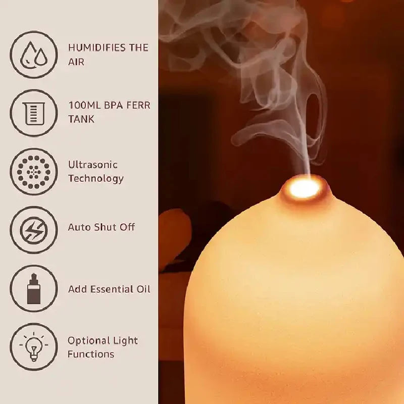 Ceramic Aroma Diffuser – Cool Mist Ultrasonic Humidifier with 7 LED Colours