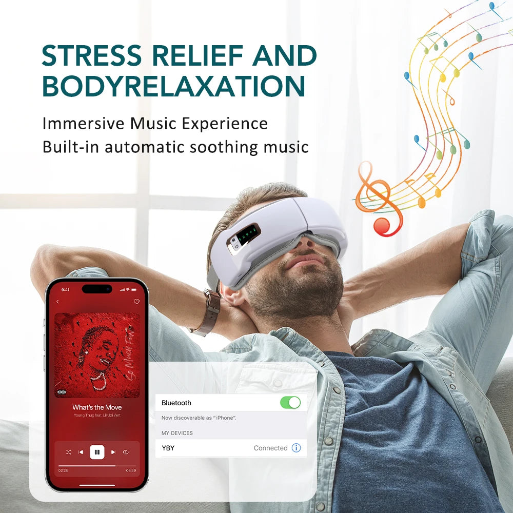 Foldable Eye Massager with Air Pressure, Heat Compress & Bluetooth Music – Smart Eye Care Glasses