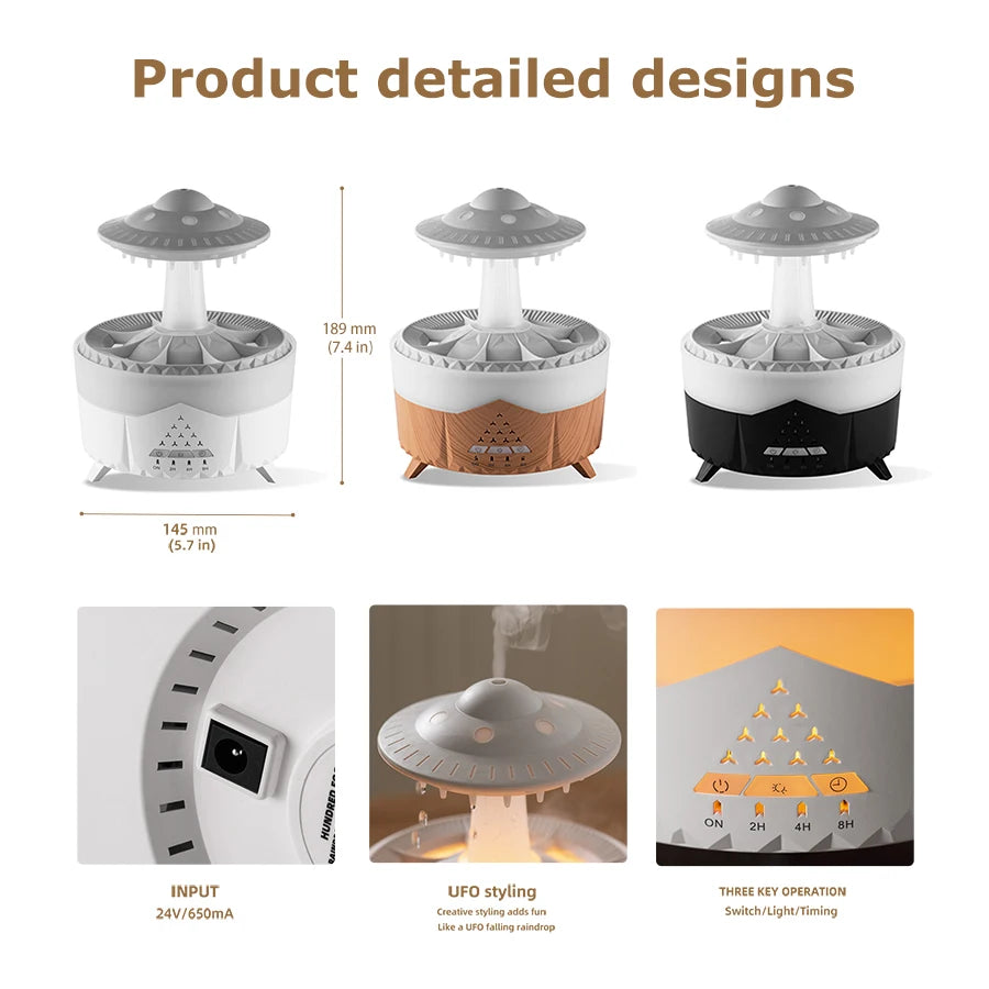 UFO Raindrop Aroma Diffuser – Remote Control, 7 Colour Lights & Essential Oil Humidifier