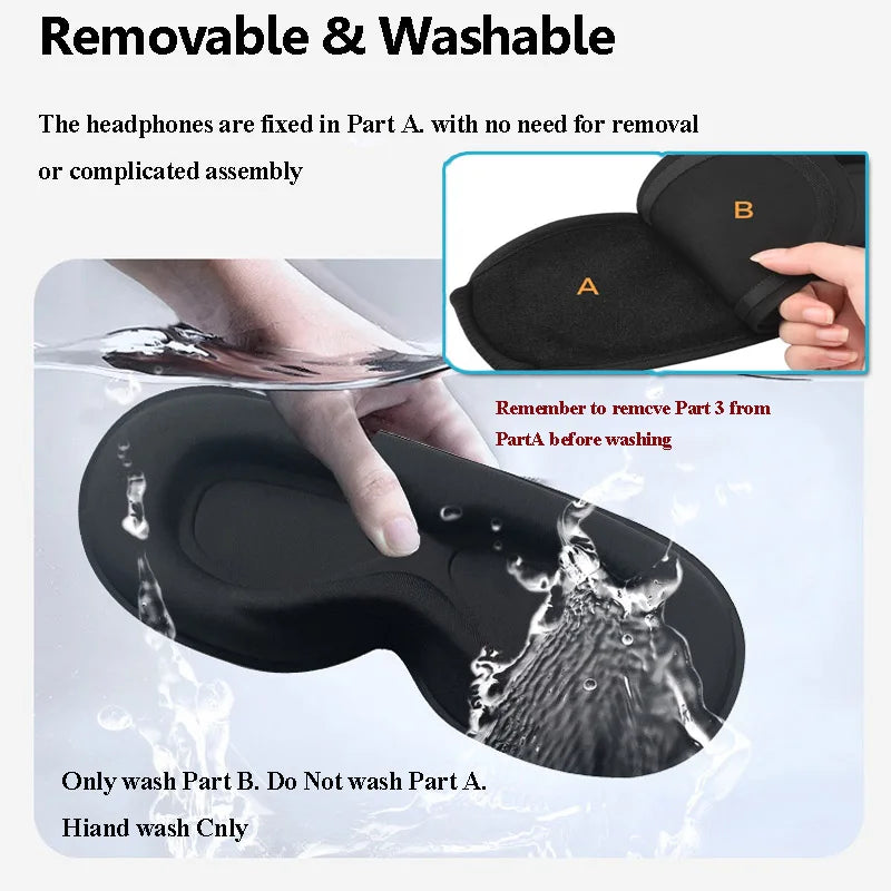 3D Wireless Sleeping Headphones Blindfold Soft Washable Bluetooth5.4 Music Headset Eyemask Handsfree Call Earphones Adjustable
