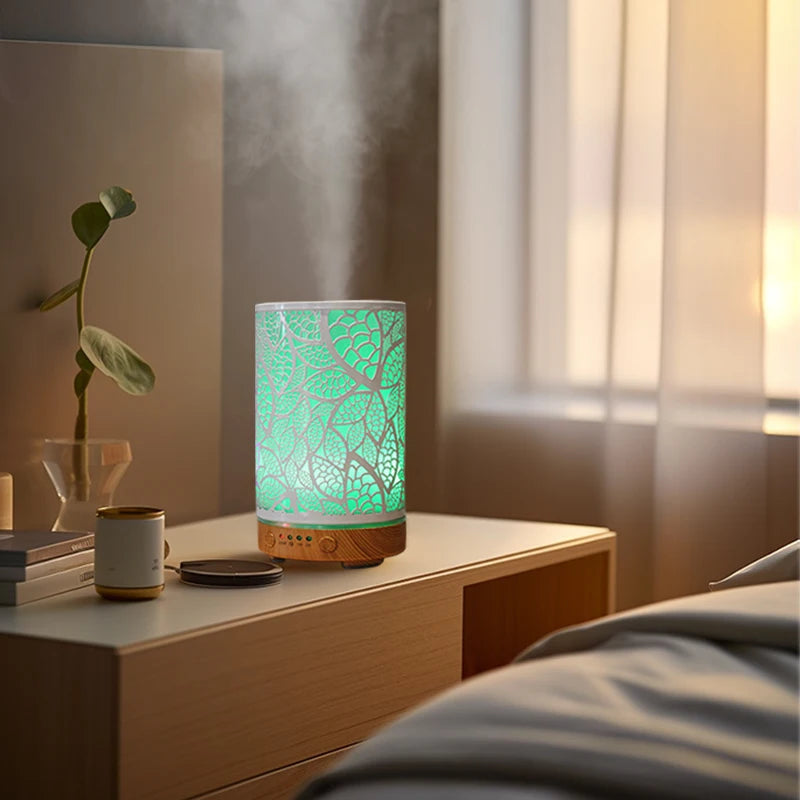 100ml Hollow Ultrasonic Essential Oil Diffuser – Timer, LED Light & Smart Home Aroma