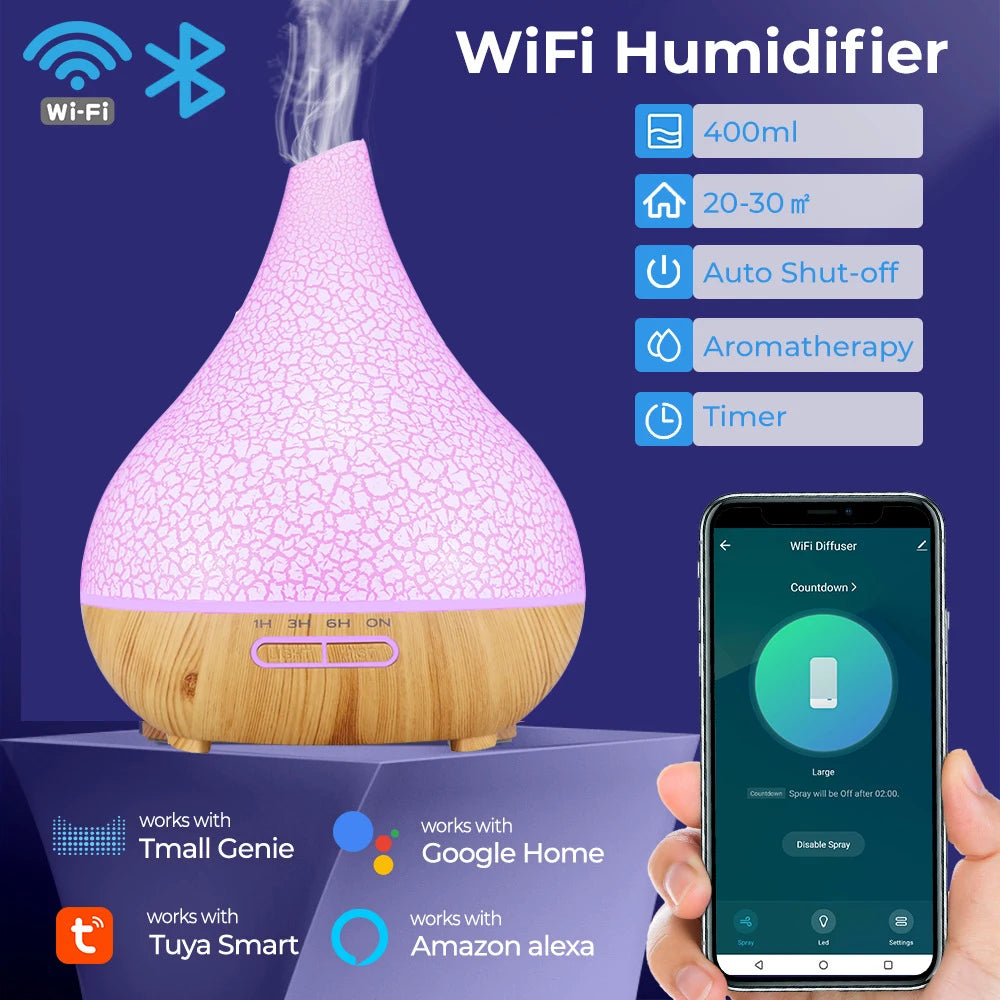 Tuya WiFi Smart Aroma Diffuser – Works with Google Home & Alexa, Ultrasonic Humidifier