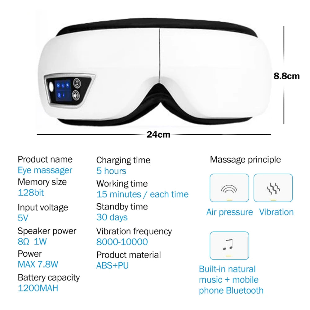 6D Smart Vibration Eye Massager – Airbag Compression, Bluetooth Music & Sleep Mask