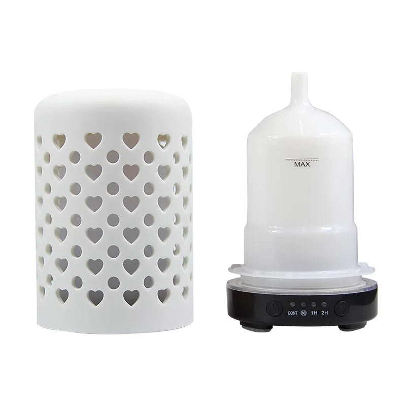 Ceramic Ultrasonic Aroma Diffuser – Timer, LED Lights & Desktop Essential Oil Humidifier