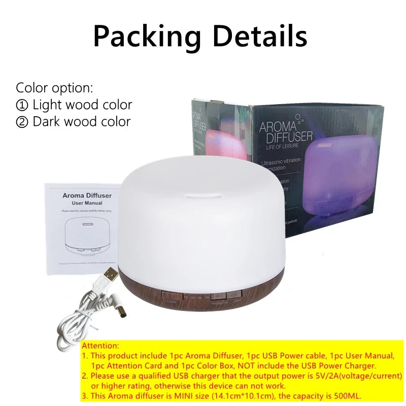 Mini Wood Grain Aroma Diffuser – USB Humidifier with Colourful Night Lights