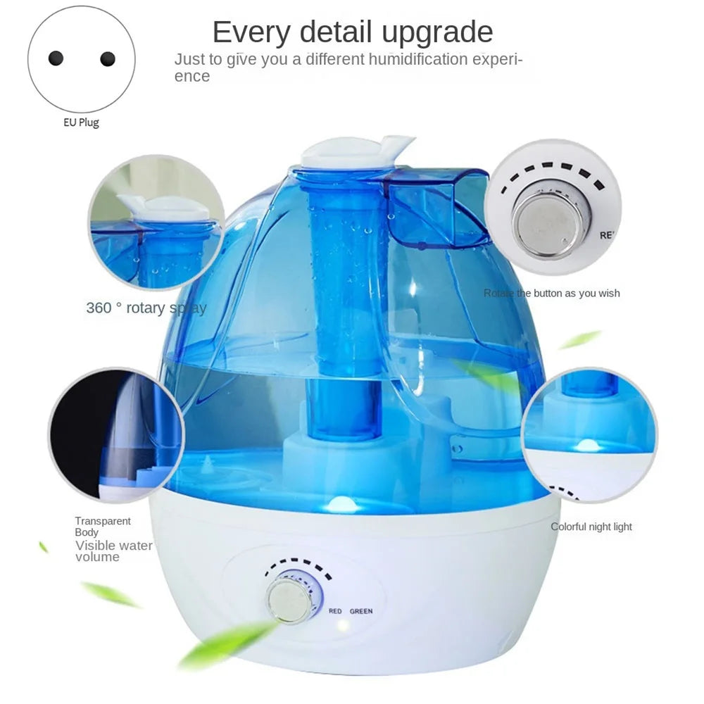 2.5L Quiet Ultrasonic Humidifier – 360° Rotation Essential Oil Diffuser for Bedroom