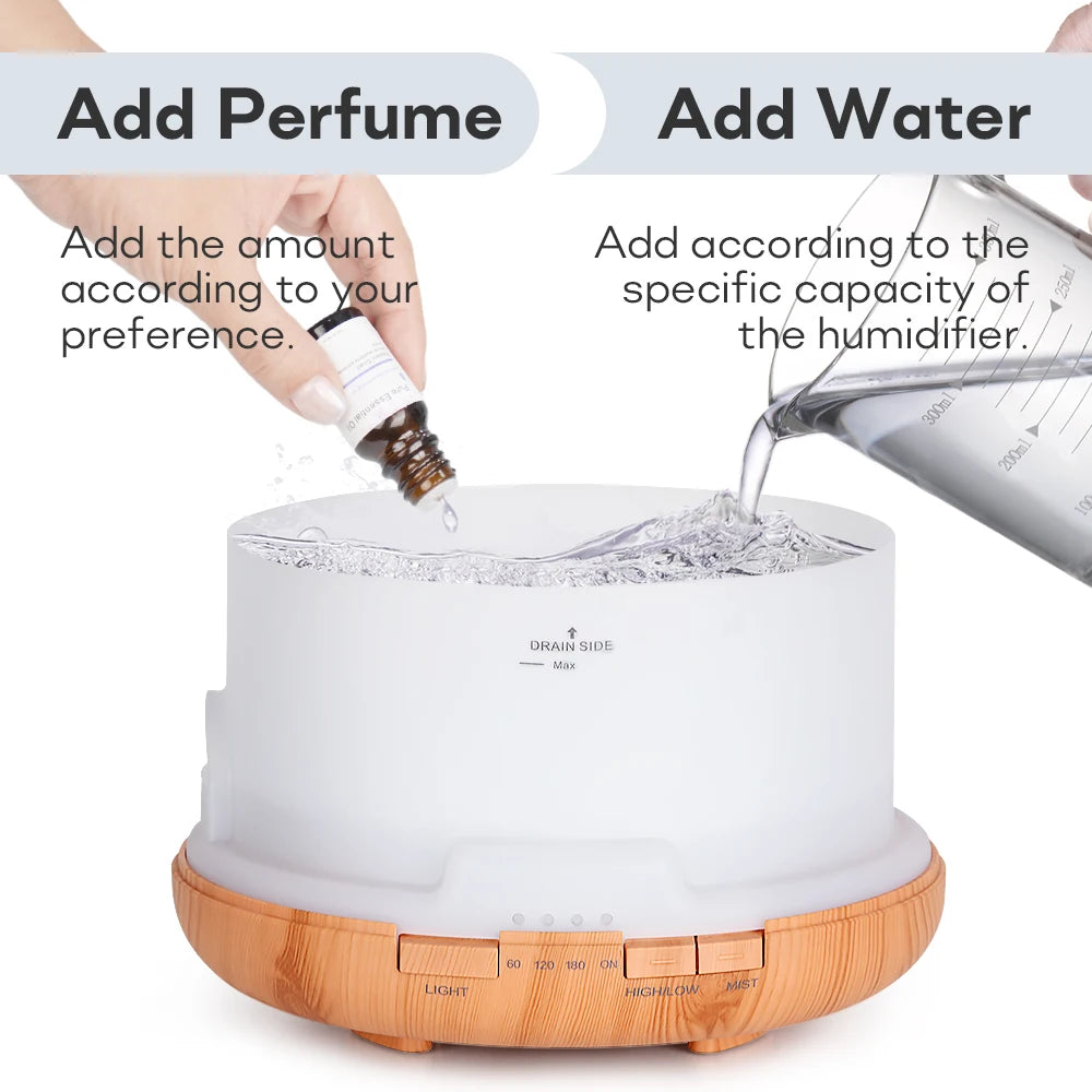 Essential Oil Diffuser & Humidifier – 300ml / 500ml / 1000ml with LED Lights & Remote Control