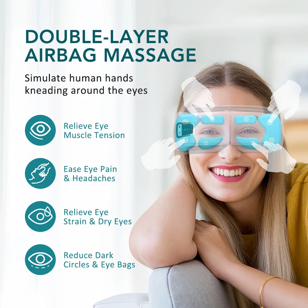 Foldable Eye Massager – Air Pressure, Heat Compress & Bluetooth Music for Eye Relief