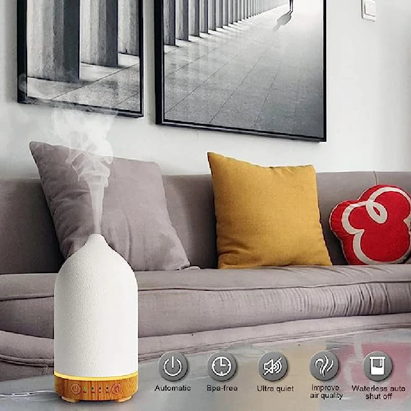 Ceramic Aroma Diffuser – Cool Mist Ultrasonic Humidifier with 7 LED Colours
