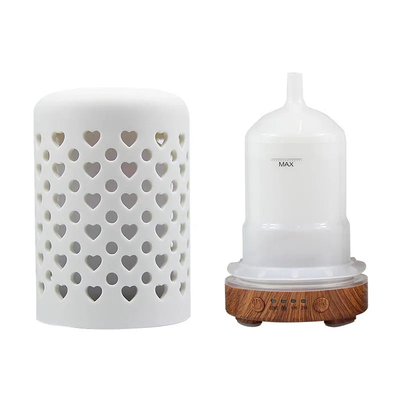 Ceramic Ultrasonic Aroma Diffuser – Timer, LED Lights & Desktop Essential Oil Humidifier