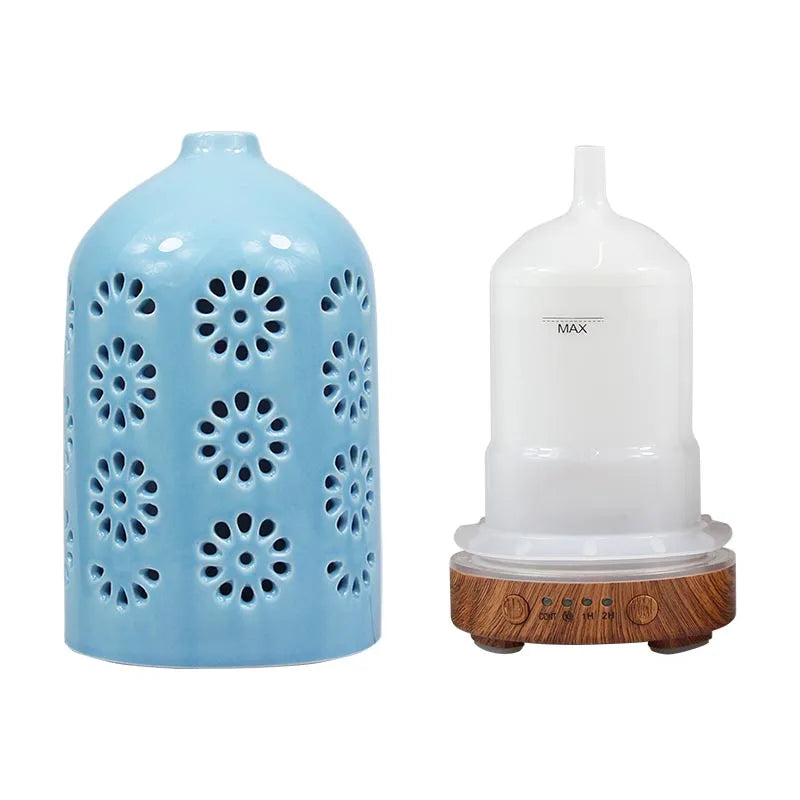 Ceramic Ultrasonic Aroma Diffuser – Timer, LED Lights & Desktop Essential Oil Humidifier