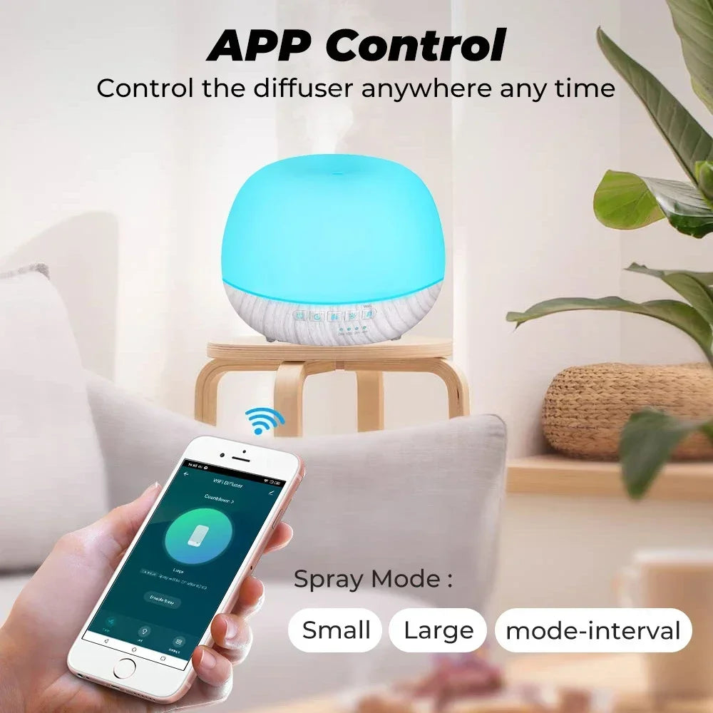 Smart WiFi 500ml Aromatherapy Diffuser – Tuya, Alexa & Google Home Compatible, 7 LED Colours