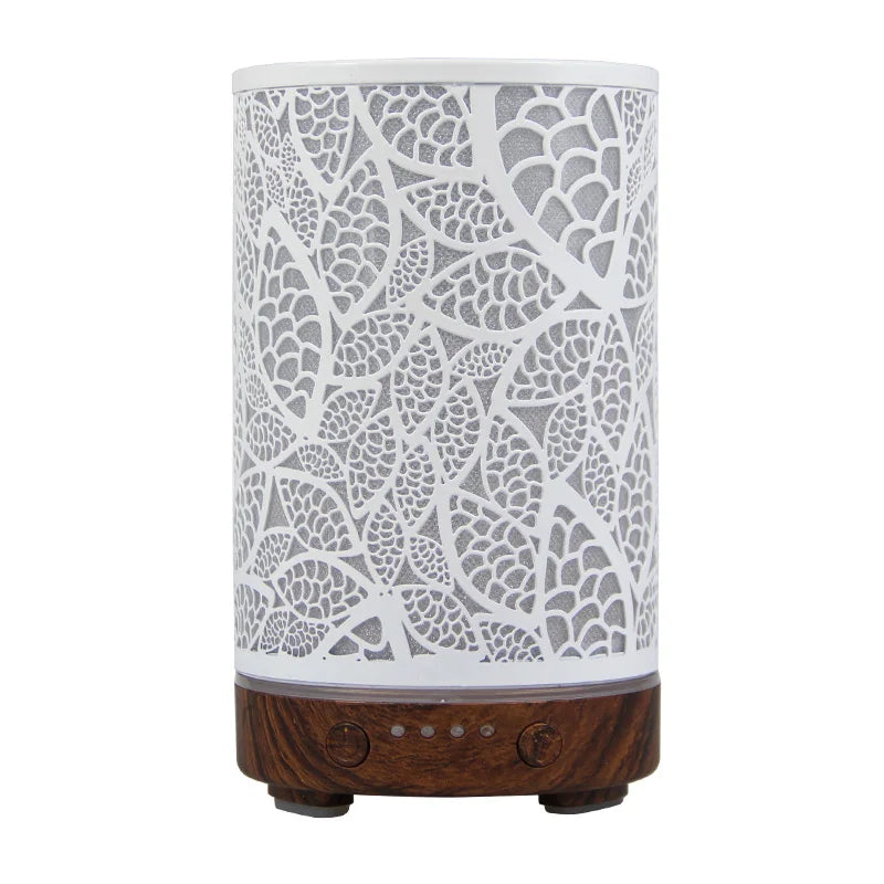 Aroma Diffuser Iron Hollow Leaves Ultrasonic Air Humidifier Desktop Humidifier Smart Home Appliances Room Decor with Led Light