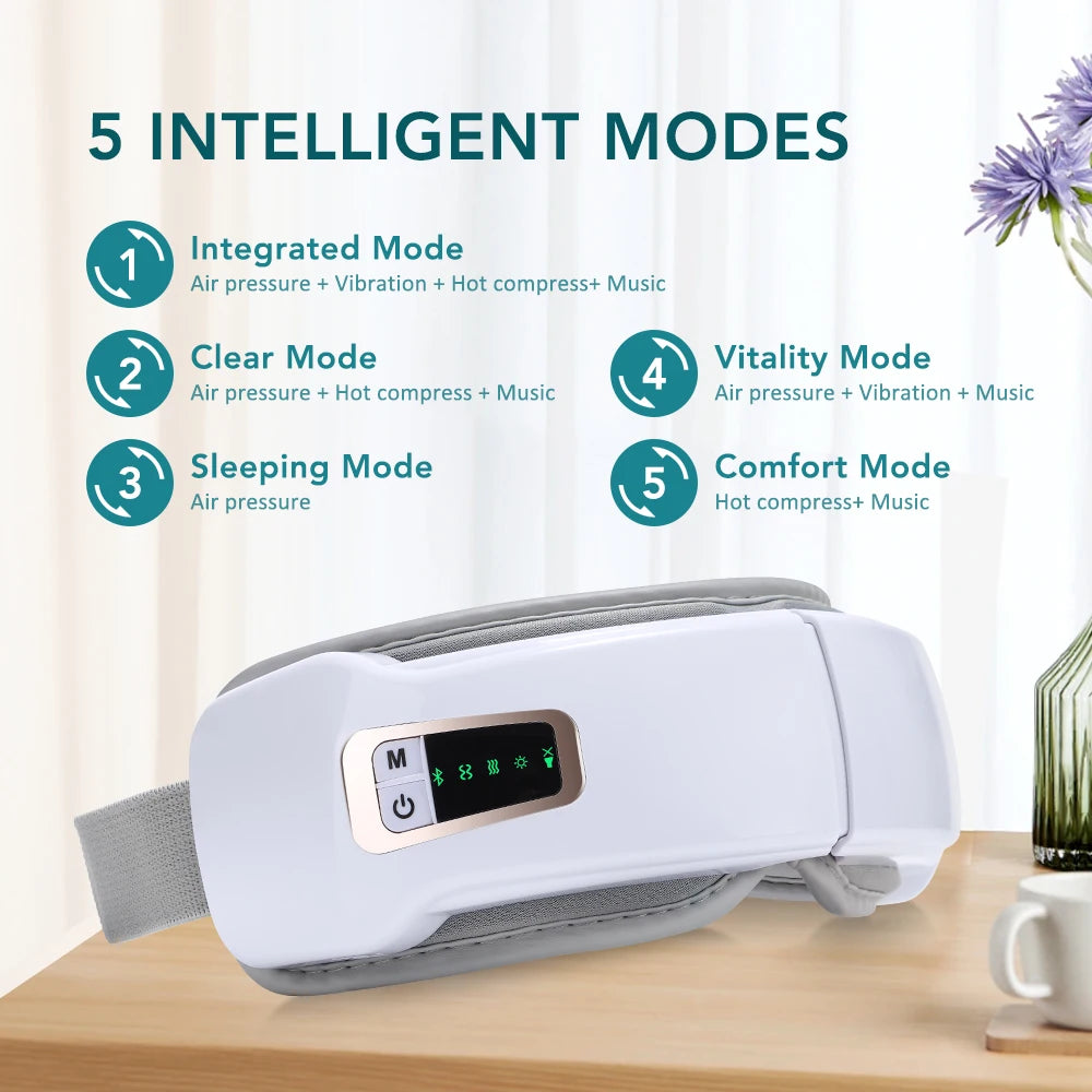 Foldable Eye Massager – Air Pressure, Heat Compress & Bluetooth Music for Eye Relief