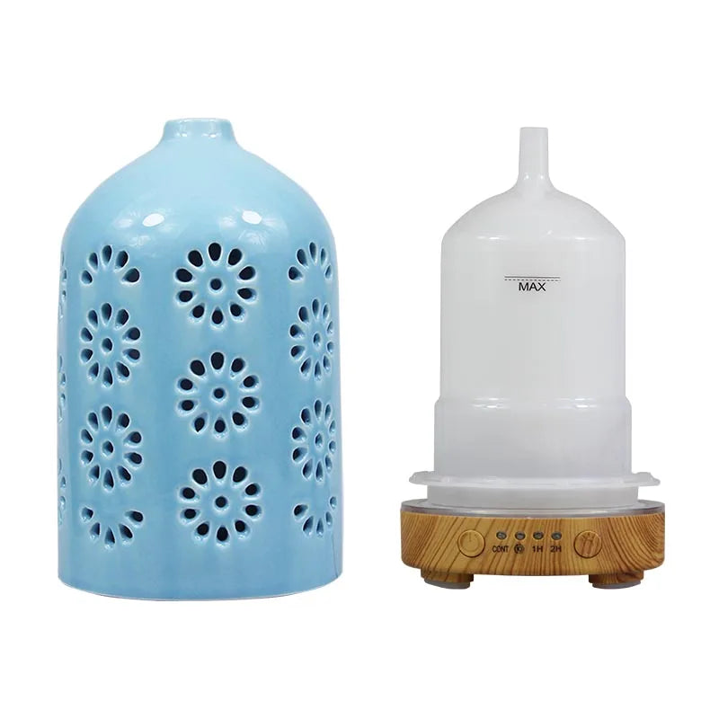 Ceramic Ultrasonic Aroma Diffuser – Timer, LED Lights & Desktop Essential Oil Humidifier