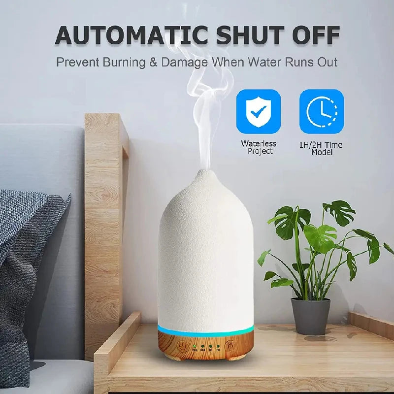 Ceramic Aroma Diffuser – Cool Mist Ultrasonic Humidifier with 7 LED Colours