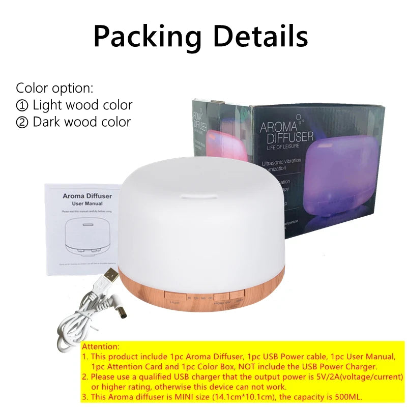 Mini Wood Grain Aroma Diffuser – USB Humidifier with Colourful Night Lights