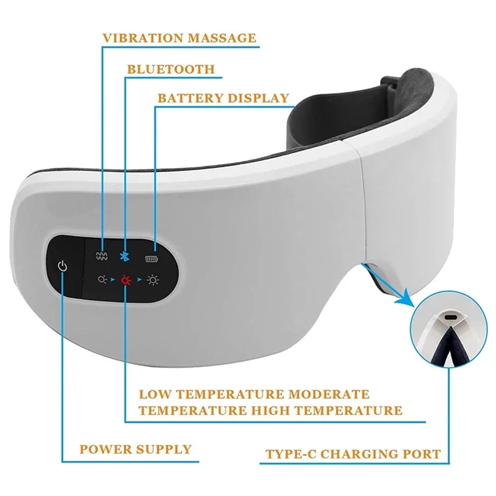 Smart Electric Eye Massager – Air Pressure, Hot Compress, Foldable & Bluetooth Music