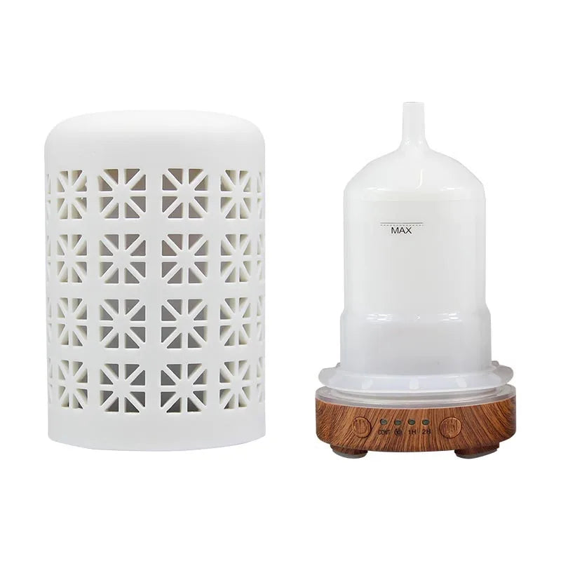Ceramic Ultrasonic Aroma Diffuser – Timer, LED Lights & Desktop Essential Oil Humidifier