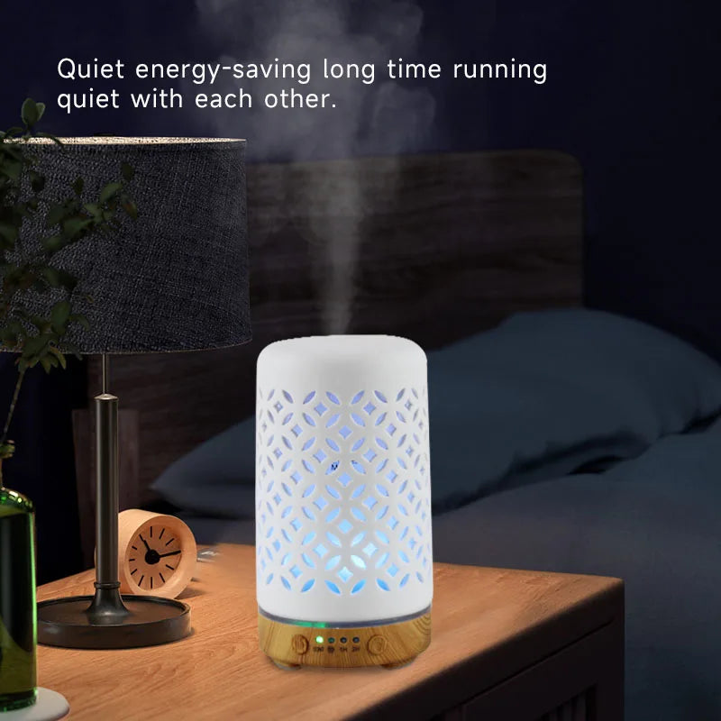 Ceramic Ultrasonic Aroma Diffuser – Timer, LED Lights & Desktop Essential Oil Humidifier