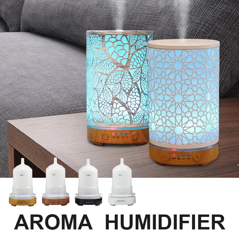 100ml Hollow Ultrasonic Essential Oil Diffuser – Timer, LED Light & Smart Home Aroma