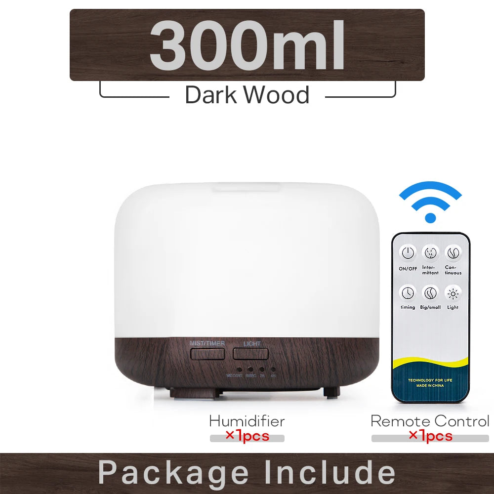 Essential Oil Diffuser & Air Humidifier – 300ml / 500ml / 1000ml with Remote Control & LED Lights