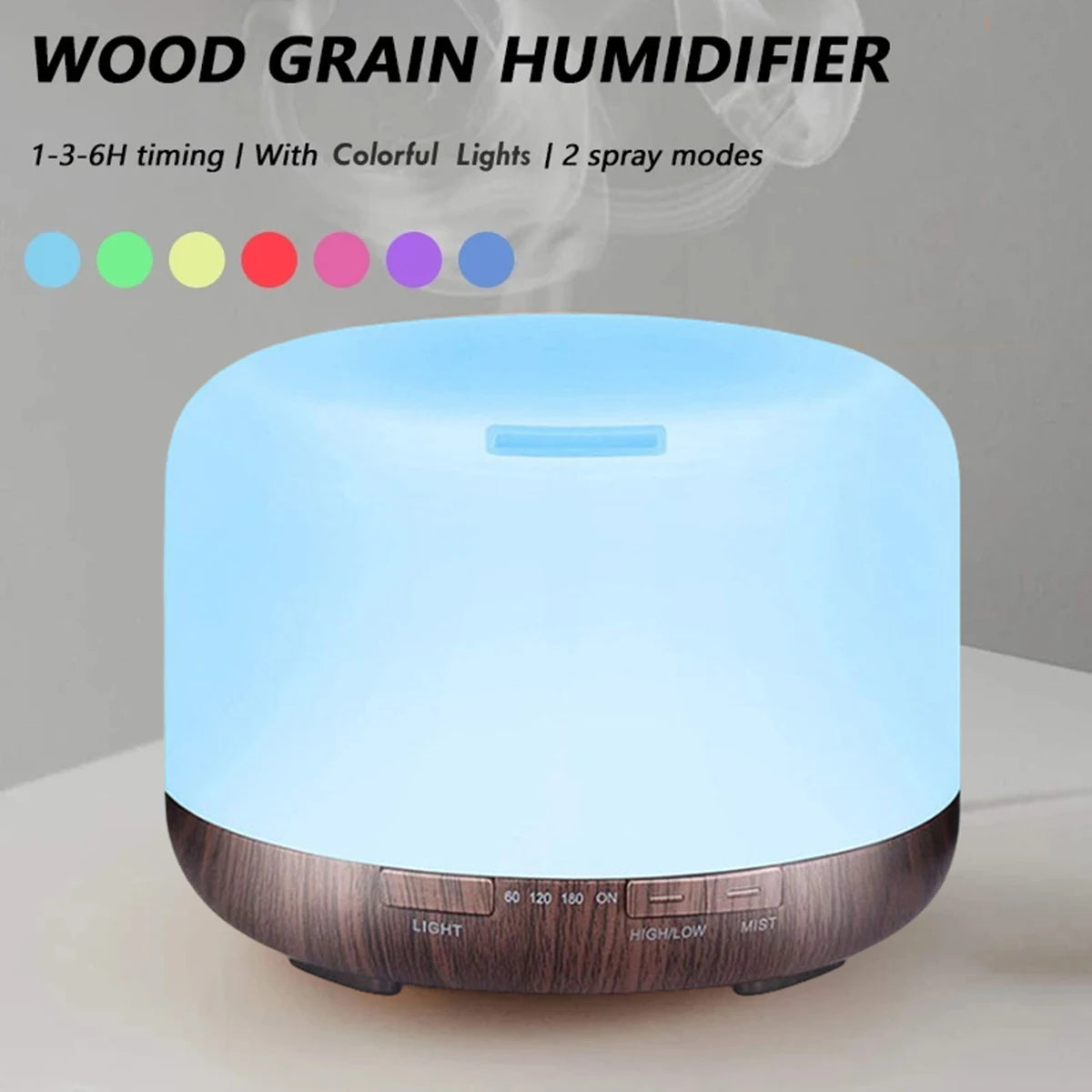 Mini Wood Grain USB Aroma Diffuser – Essential Oil Humidifier with Colourful Night Lights