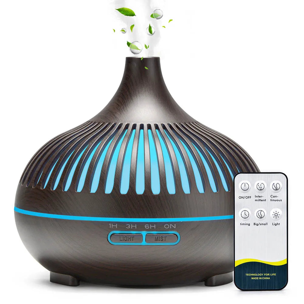 500ml Wood Grain Aromatherapy Diffuser – Remote Control, 7 Colour LED & Ultrasonic Humidifier