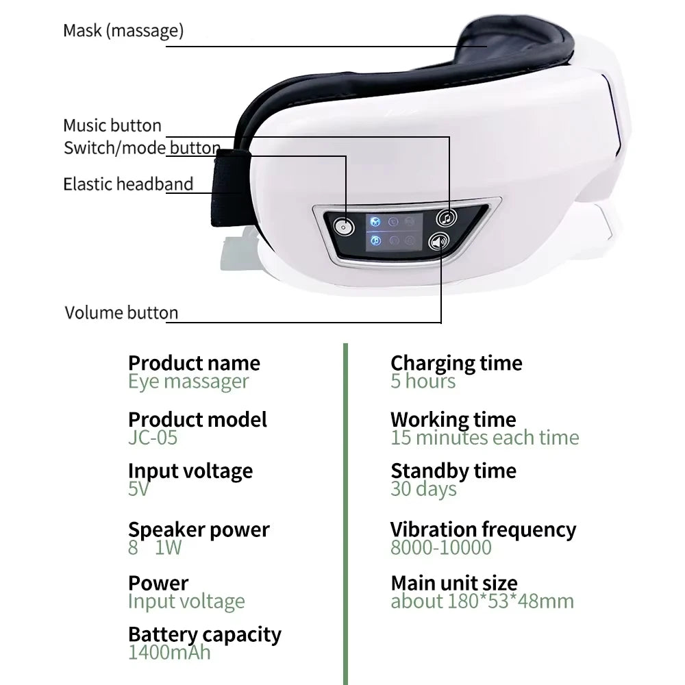 Smart Foldable Eye Massager – Bluetooth Music & Airbag Compression for Eye Care