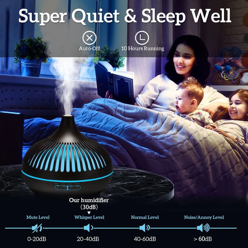500ml Wood Grain Aromatherapy Diffuser – Remote Control, 7 Colour LED & Ultrasonic Humidifier
