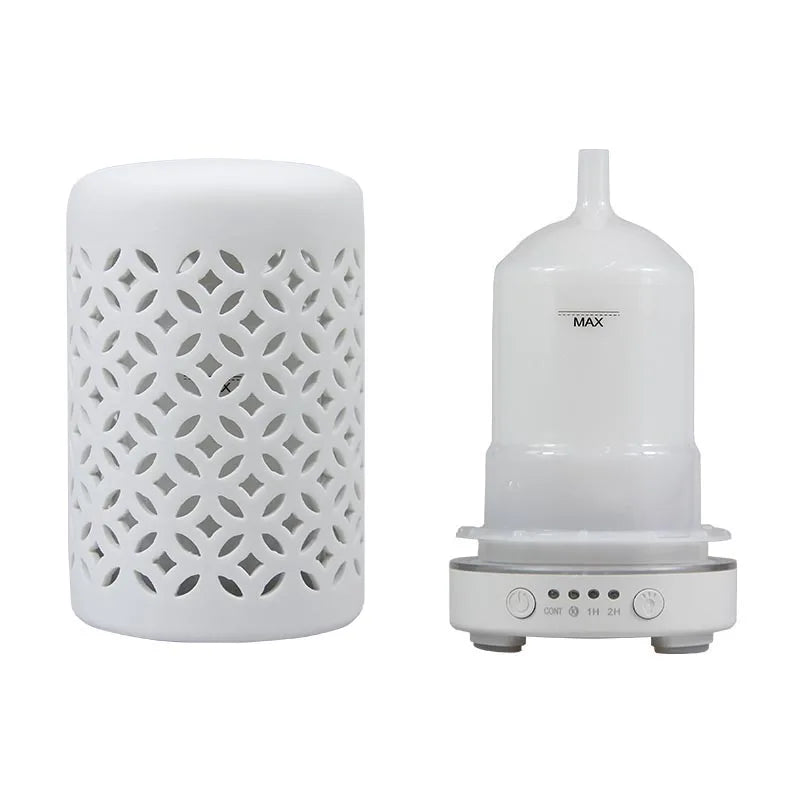 Ceramic Ultrasonic Aroma Diffuser – Timer, LED Lights & Desktop Essential Oil Humidifier