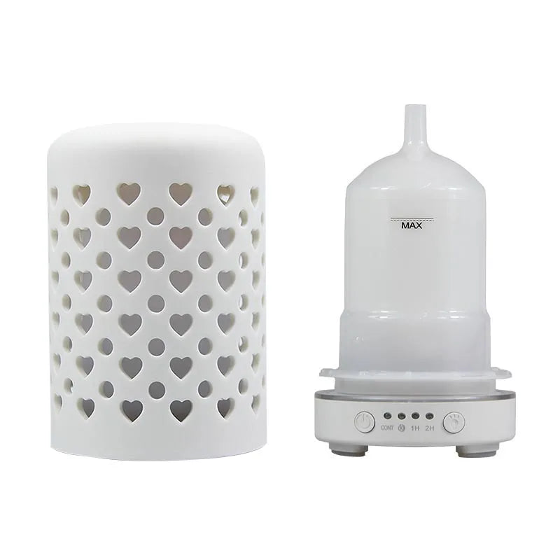 Ceramic Ultrasonic Aroma Diffuser – Timer, LED Lights & Desktop Essential Oil Humidifier