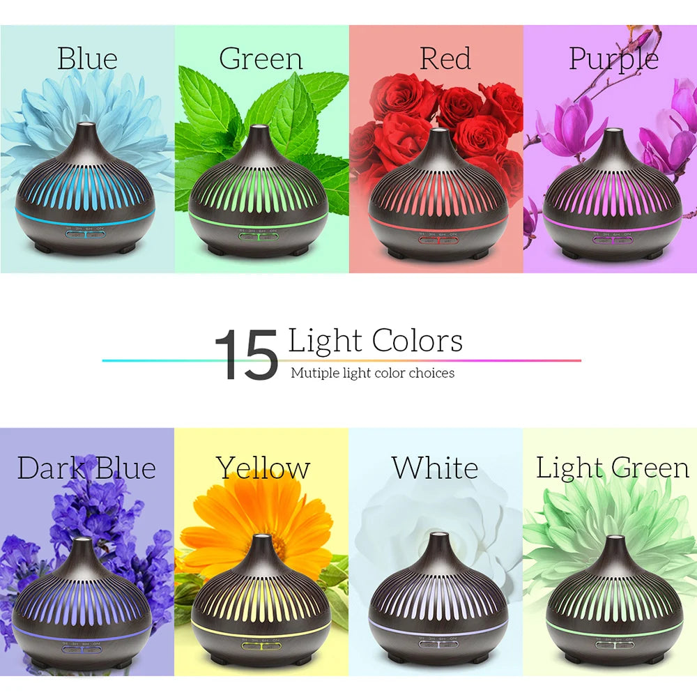 500ml Wood Grain Aromatherapy Diffuser – Remote Control, 7 Colour LED & Ultrasonic Humidifier