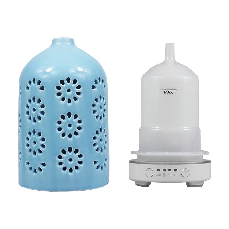 Ceramic Ultrasonic Aroma Diffuser – Timer, LED Lights & Desktop Essential Oil Humidifier