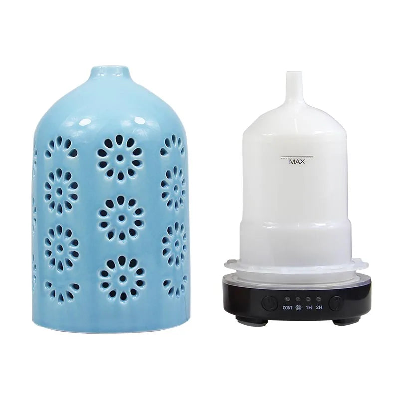Ceramic Ultrasonic Aroma Diffuser – Timer, LED Lights & Desktop Essential Oil Humidifier