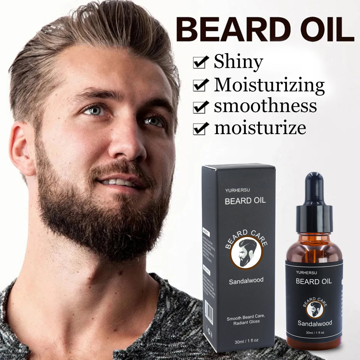 YURHERSU30ml new facial hair and beard growth oil is suitable for men's thick, soft, smooth, nutritious beard oil beard care