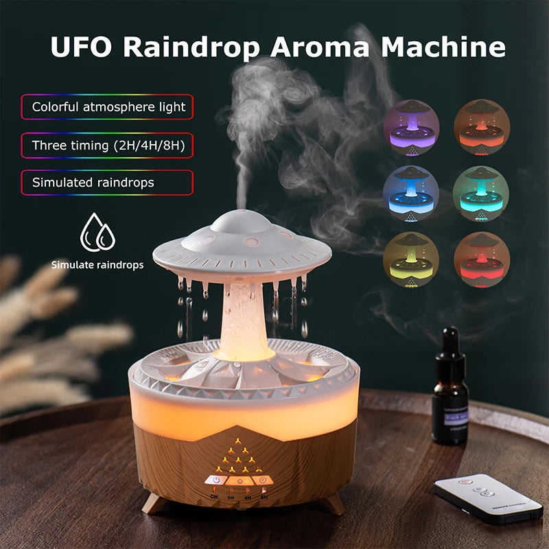 UFO Raindrop Aroma Diffuser – Remote Control, 7 Colour Lights & Essential Oil Humidifier